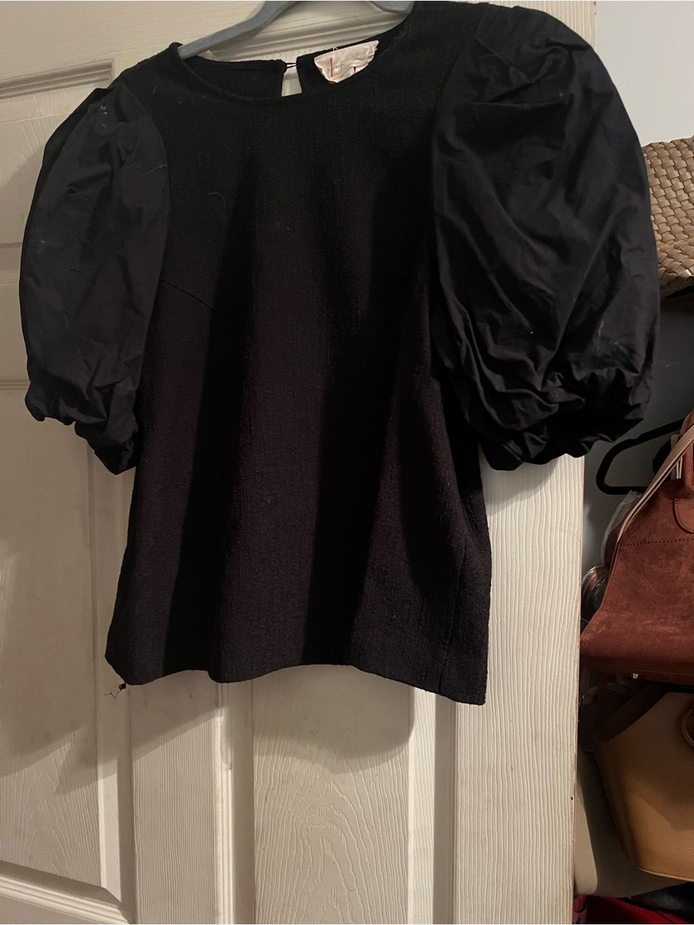Anthropologie Black Puff-Sleeve Blouse